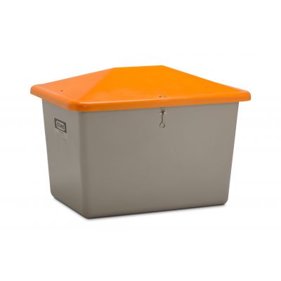 GRP Grit container "V" with anti-vandalism lid 700 l, grey/orange, without chute