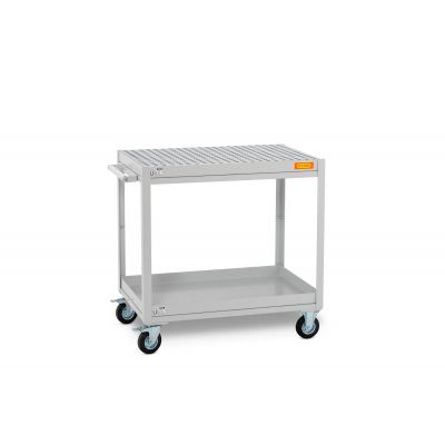 Workshop trolley with spill tray shelves