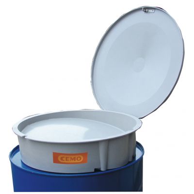 GRP funnel with hinged lid for 200 l drum