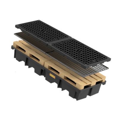 PE-pallet sump for 2 pallets 120 x 80cm along, 425 l, with steel grating