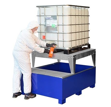 IBC bund made of steel, GS1a AB1, with filling stand, painted, StawaR