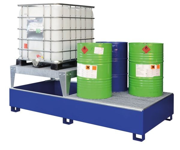 IBC bund made of steel, GS2 AB1, with 1 filling stand, painted, StawaR