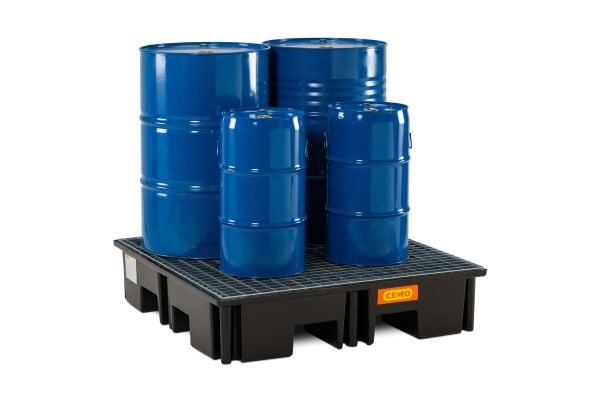 PE pallet sump 220/4 RG with steel grat. 120 x 120 cm