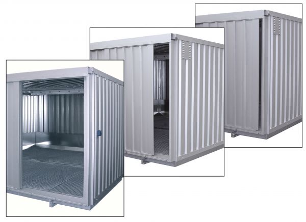 Veiligheidscontainer SRC 3.1N ST, gegalvaniseerd en geverfd, met schuifpoort en natuurlijke ventilatie.